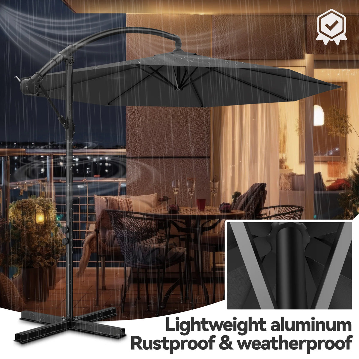 Ø300cm/Ø350cm Cantilever Parasol with Crank, Garden Parasol with Stable Cross Base, Outdoor Patio Umbrella UV-resistant & Sun Protection, Crank Parasol for Terrace Garden Pool