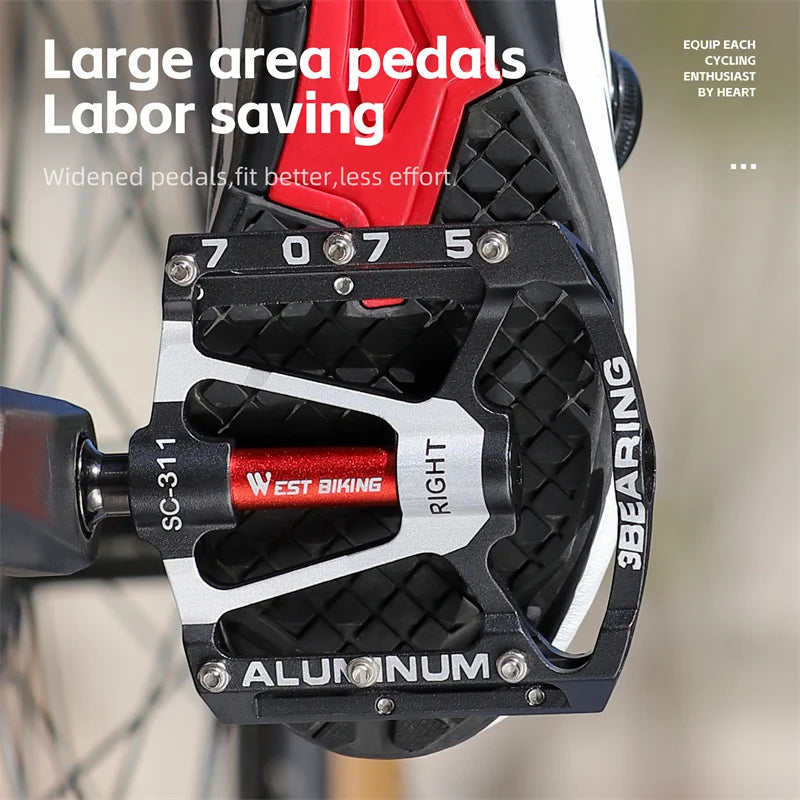 WEST BIKING Local Shipping 3 Bearing Bicycle Pedal CNC Aluminum Alloy Anti Slip MTB Road Bike Pedal Widen Pedals Profession Bike Accessories