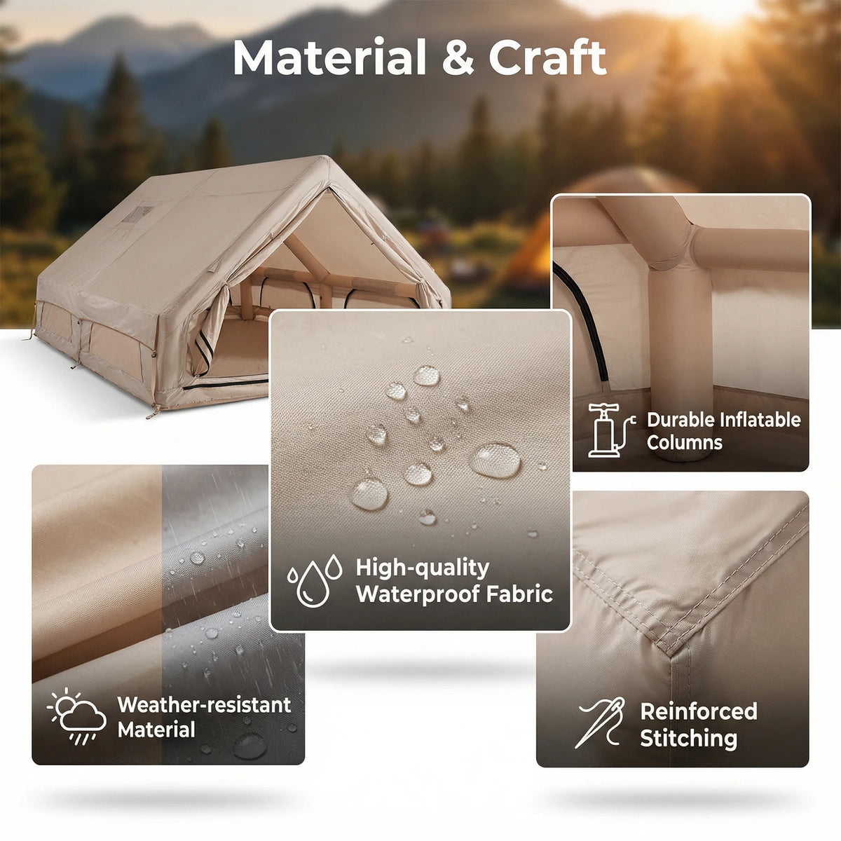 Podofo 12㎡ Instant Inflatable Camping Tent Air Tent Large Outdoor Shelter 210D Oxford Weatherproof Fabric with Skylight Dual AB Doors Family Camping Tent for Family Camping, Beach & Mountain, Outdoor Adventure