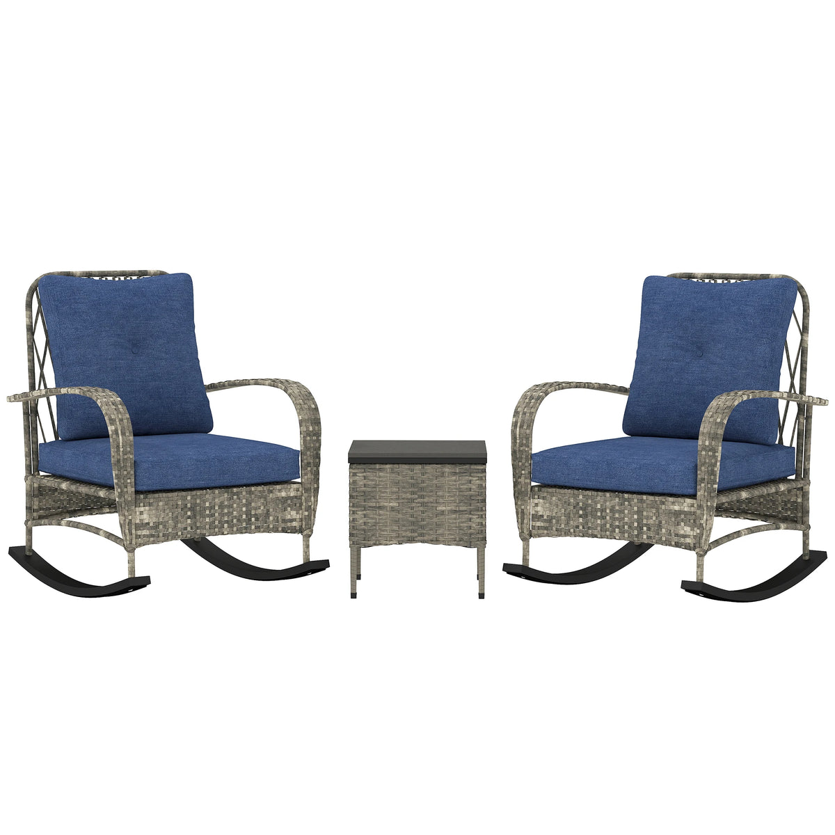 Patio Furniture Set, Rocking Chairs W/ Coffee Table, Cushion, Gray
