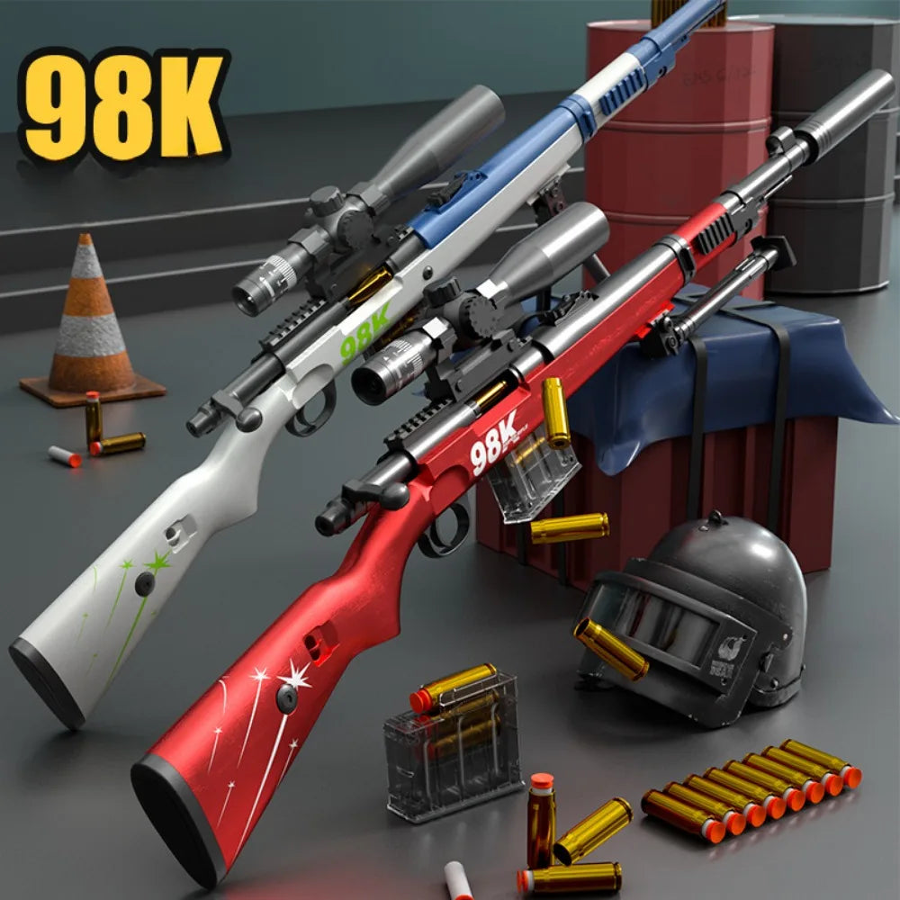 98K Upper Pressure Shell Ejection Soft Bullet Gun Can Fire Sniper Rifle Outdoor Battle Model Toy Manually Loaded