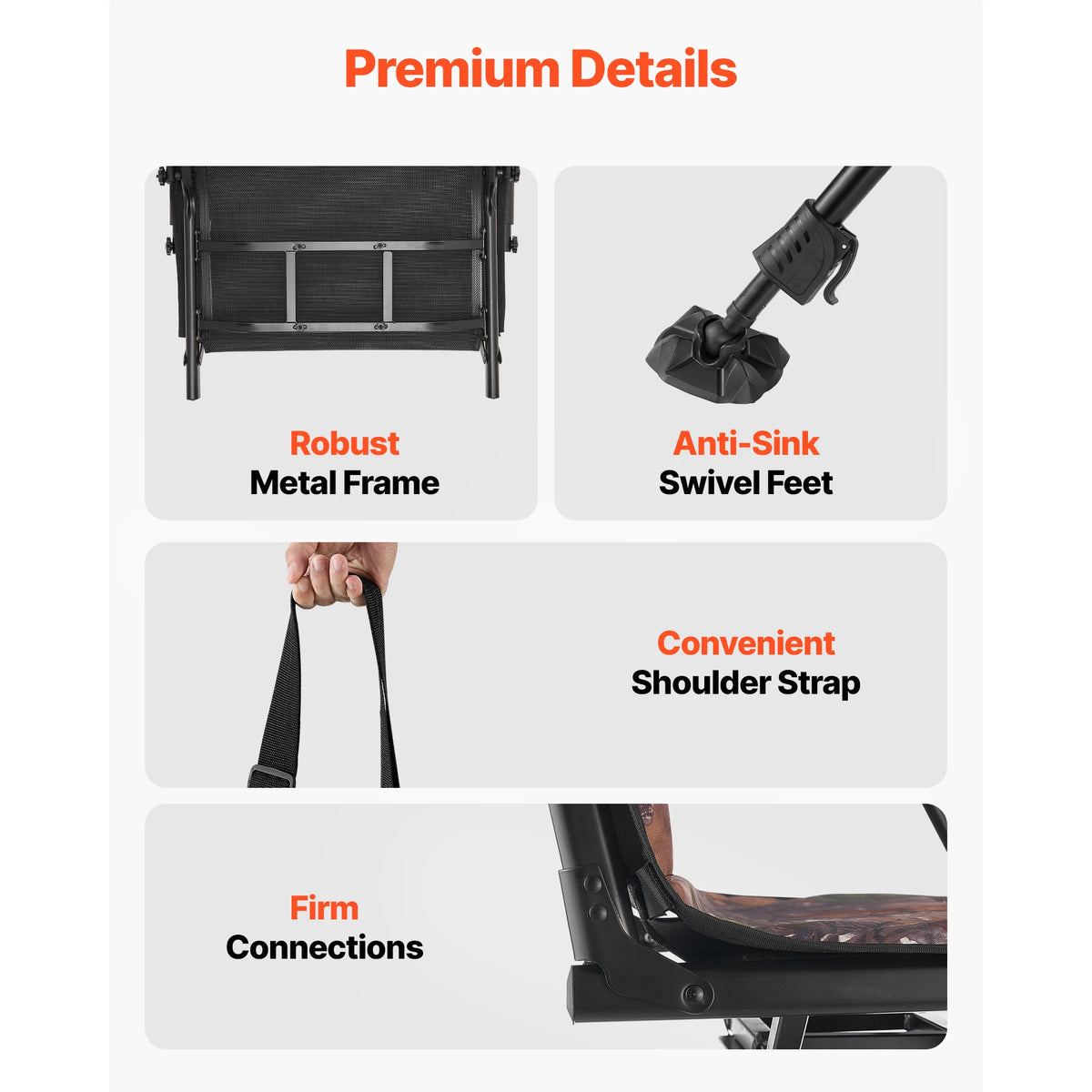 SucceBuy Hunting Chair 360° Silent Swivel Foldable Portable Blind Chair Heavy-Duty Steel Frame Ground Stool Seat for Camping