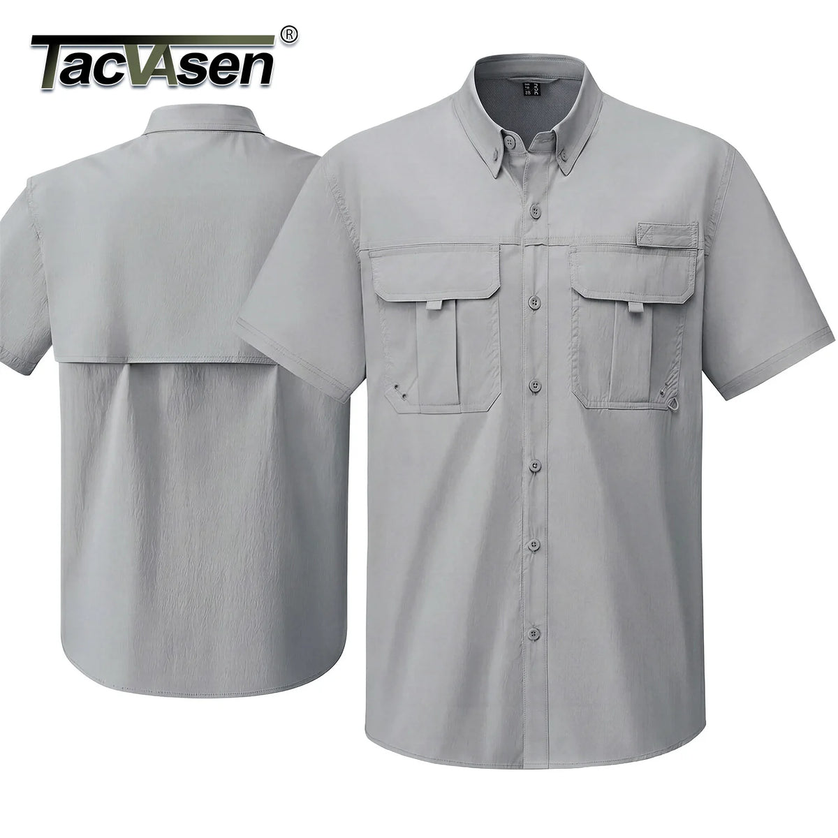 TACVASEN Men's UPF 50 Fishing Shirt Quick Dry Breathable Short Sleeve Tactical Shirt Button Down Sun Shirt for Work with Pockets