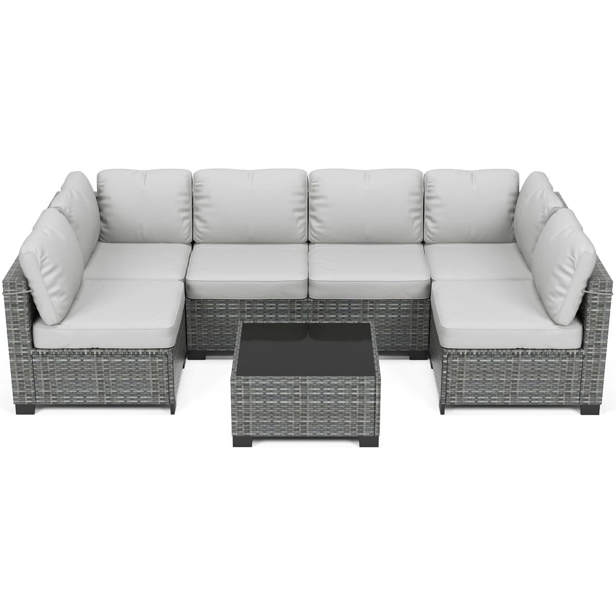 7-Piece Modular Outdoor Furniture Set, PE Rattan Wicker Sectional Modular Conversation Sofa Set, Perfect For Garden Balcony