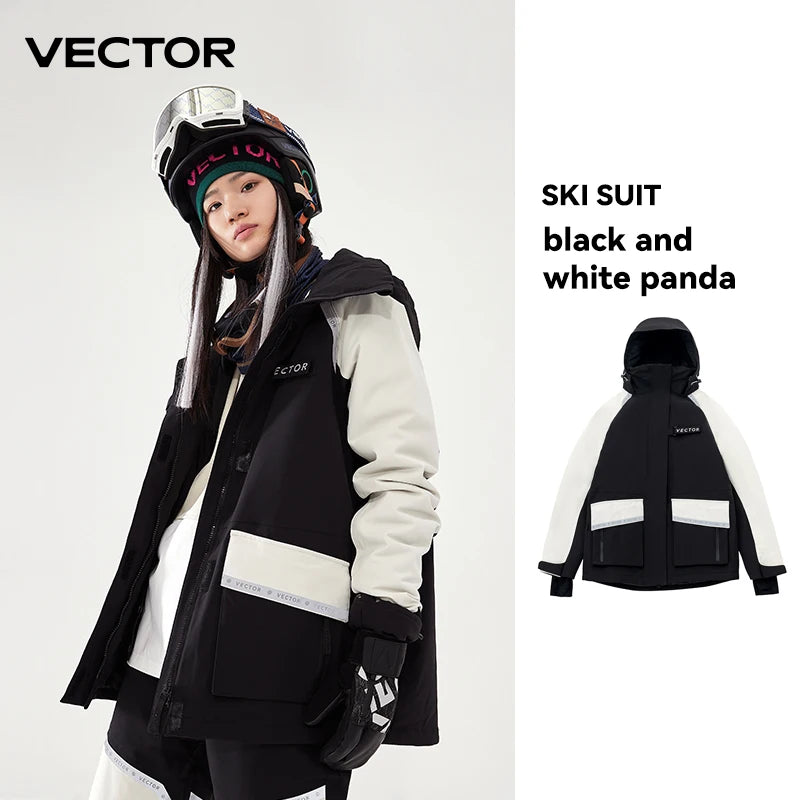 VECTOR Brand Men Women Ski Jacket Winter Warm Windproof Waterproof Ski Suit Outdoor Sports Snowboard Coat Splicing Double Plate