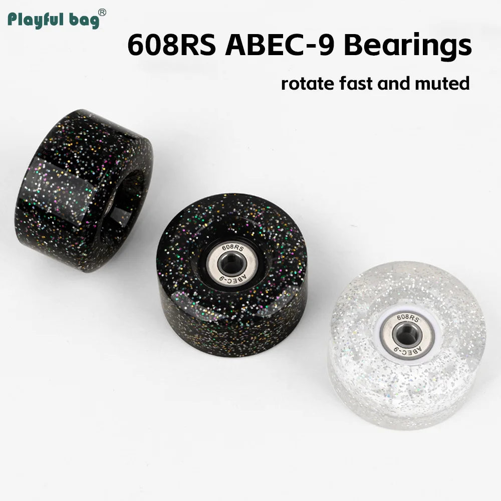 6 Lights Color Snowflake Flash Wheels Double Row Skates & Skateboards Universal Sequins Glow Wheels 62x33MM AMB315