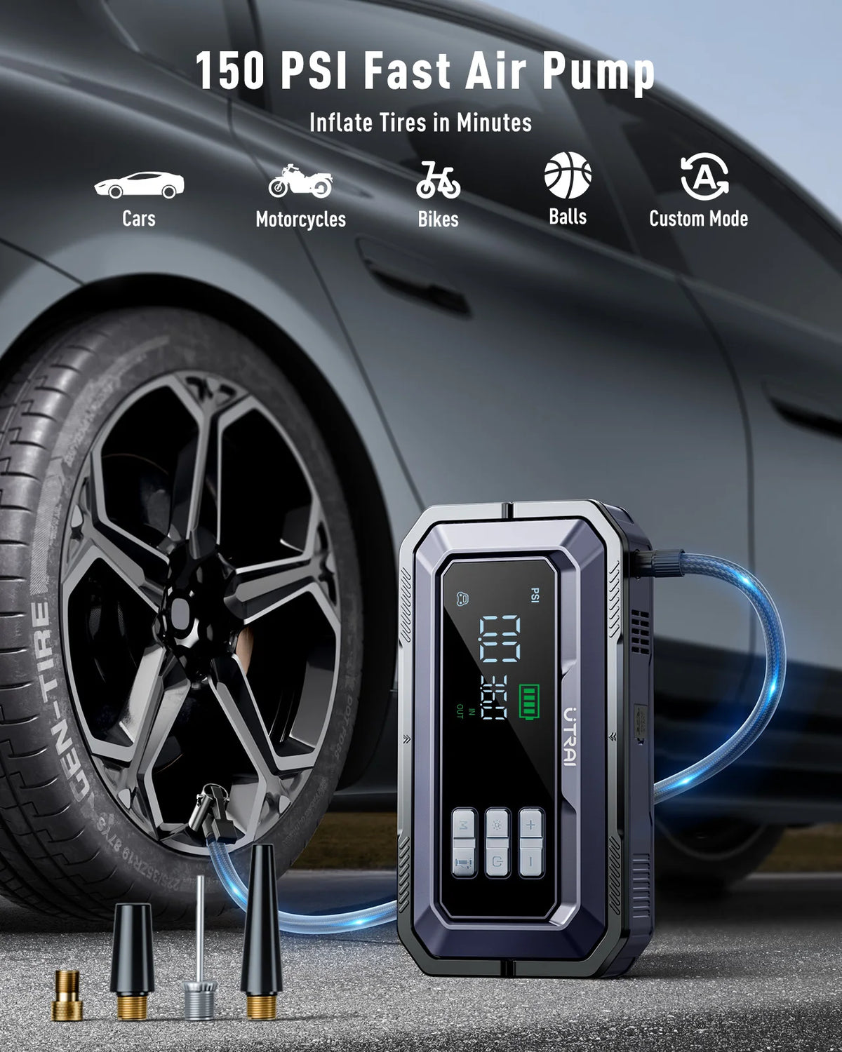 UTRAI All-in-One 7000A Car Jump Starter with Air Compressor &  OBD Diagnosis & Outdoor Camping Lights Emergency Boosters