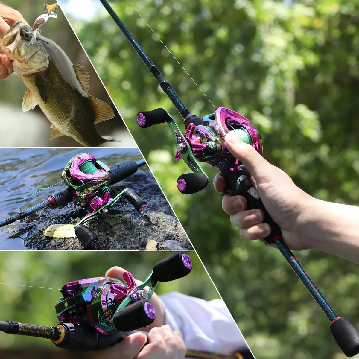 Sougayilang Fishing Rods and Reels 5 Section Carbon Rod Baitcasting Reel Travel Fishing Rod Set with Full Kits Carrier Bag
