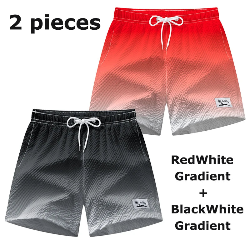 Men's Seersucker Beach Shorts with Mesh Liner Summer Casual Board Shorts with Pockets Quick Dry Swimwear Swimsuit Swim Trunks