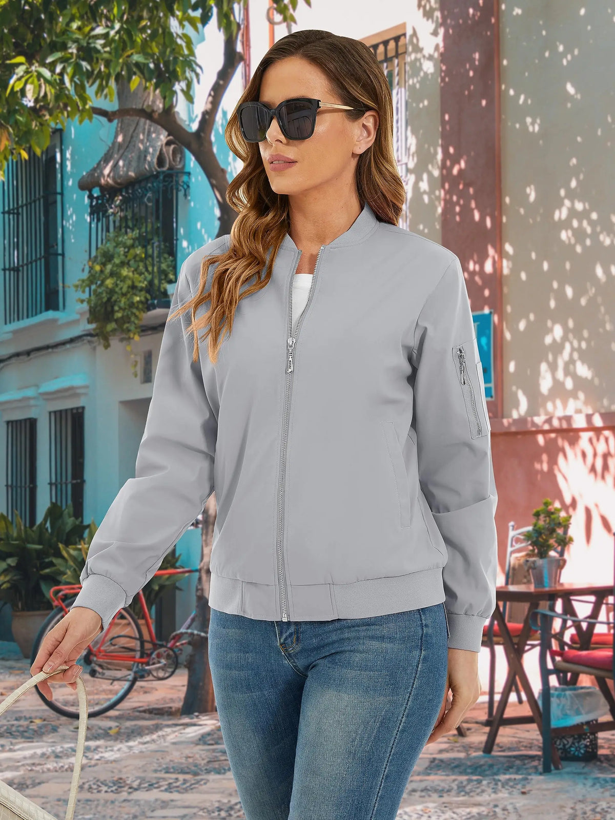 TACVASEN Casual Pilot Jackets Womens Biker  Jacket with 4 Pockets Spring Windbreaker Streetwear Ladies Outwear Work Coats