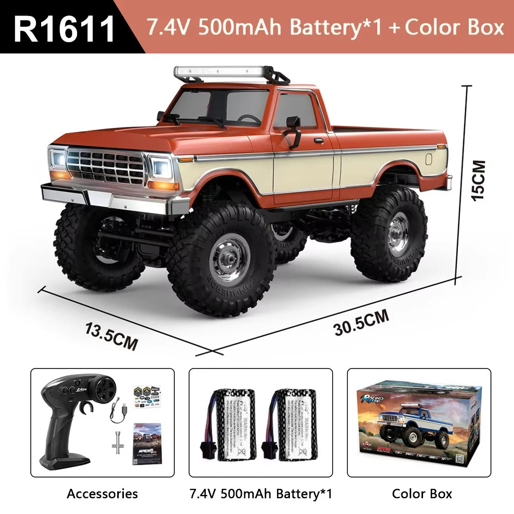 HB Model 1/16 RC Car 2.4G 4WD Off-Road Remote Control Cars with Colorful Lights Crawler Climbing Vehicle Toys for Adult