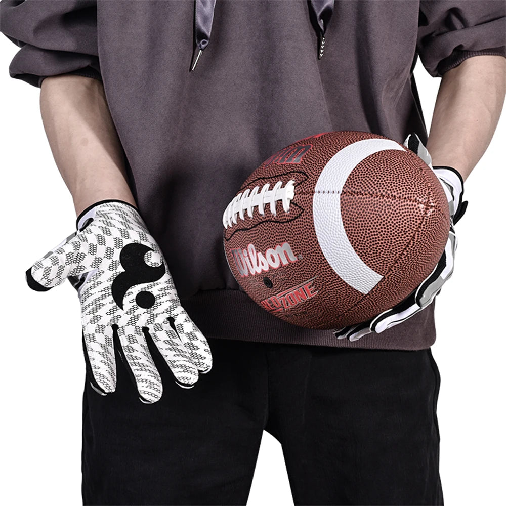 Football Gloves with Padding: Receiving Gloves with Adhesive Padding for Indoor Football, Rugby, and Baseball Hitting Glove 1071