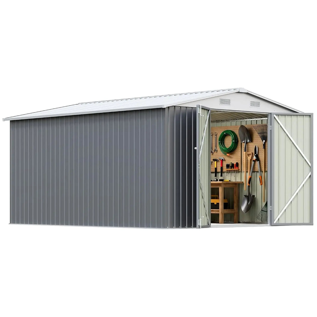 10x12 FT Outdoor Storage Shed, Gray, Custom