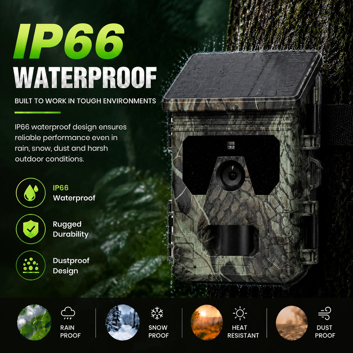 50MP 4K Solar Panel Hunting Camera Infrared Night Vision Monitoring Wildlife Trap Trail Camera Video Photo Recorder Cam