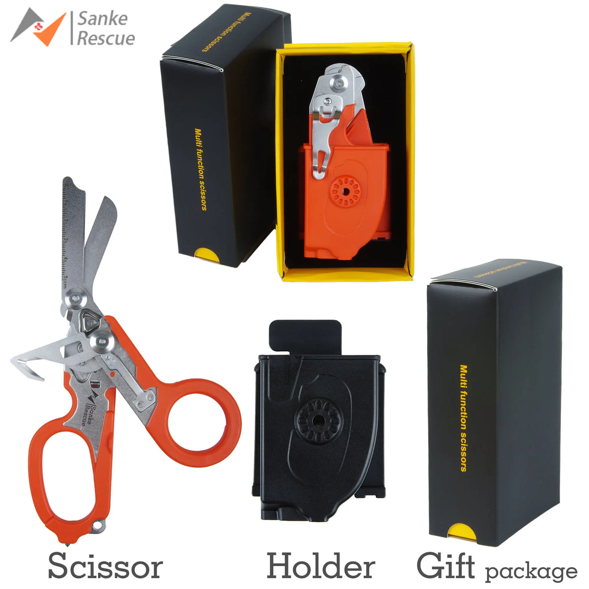 Sanke Rescue Trauma Shears Emergency Scissors Tool Stainless Steel Foldable Trauma Shears with Strap Cutter Glass Breaker EDC