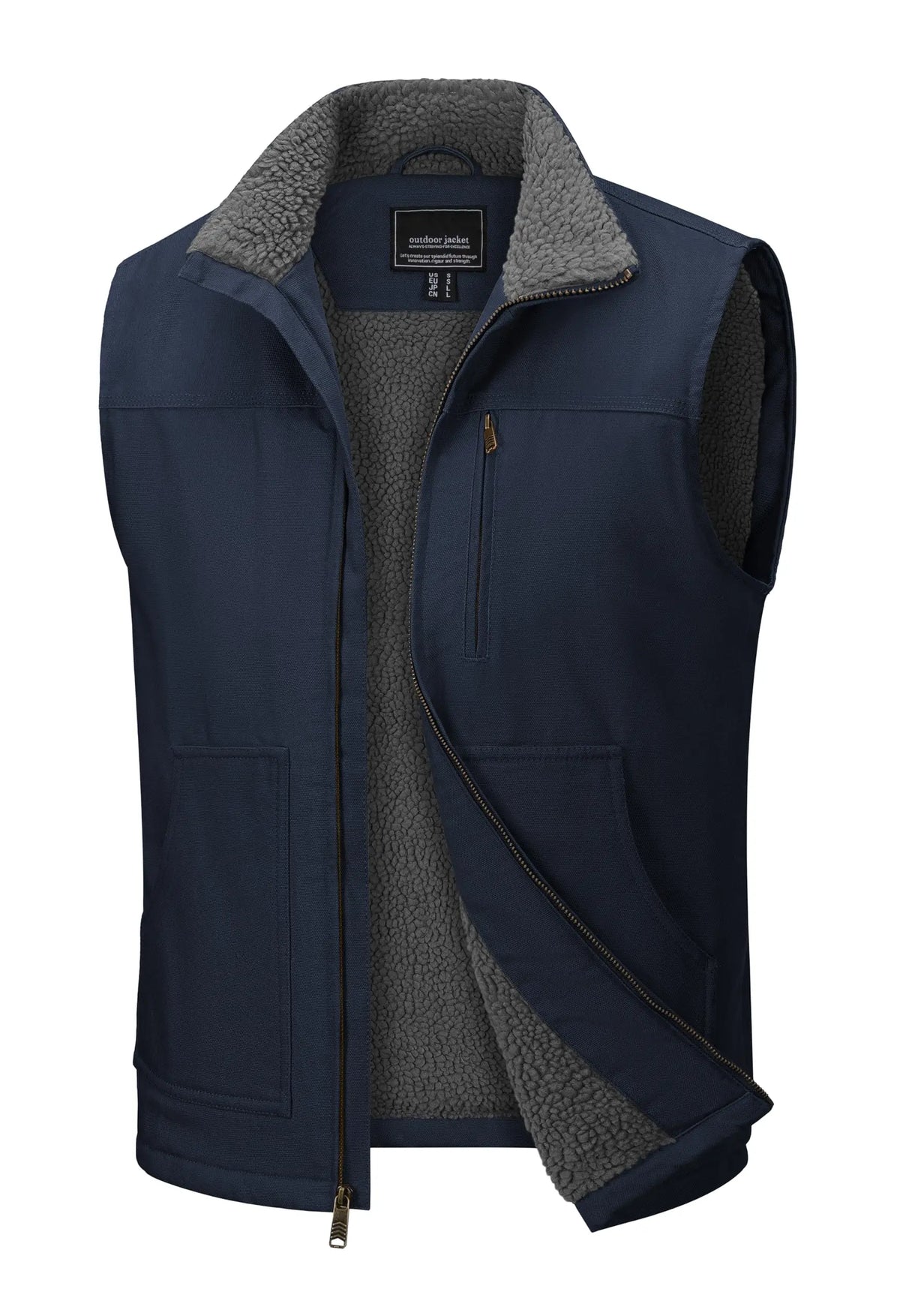 TACVASEN Mens Cotton Work Utility Winter Vest Canvas Waterproof Heavy Duty Coats Sherpa Fleece Sleeveless Jackets Windproof