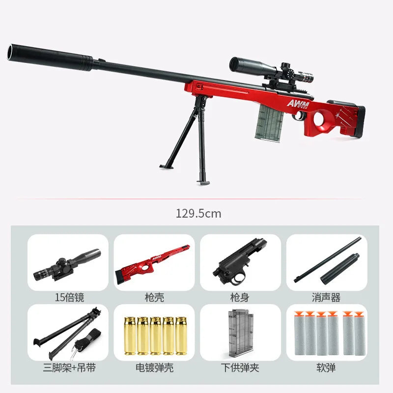 AWM Throwing Soft Bullet Gun Simulation Large M24 Manual Soft Bullet Toy Gun 98k Sniper Rifle Outdoor Toy Gun