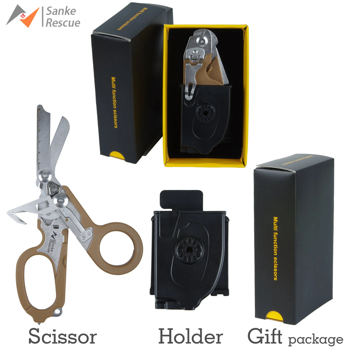 Sanke Rescue Trauma Shears Emergency Scissors Tool Stainless Steel Foldable Trauma Shears with Strap Cutter Glass Breaker EDC