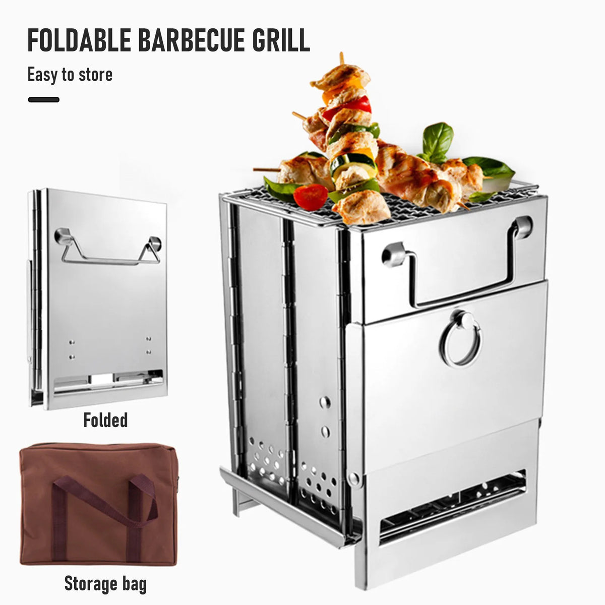 Tomshoo Wood Stove Portable Foldable Stainless Steel Camping Stove With Mini Charcoal Grill Lightweight Barbecue Grill