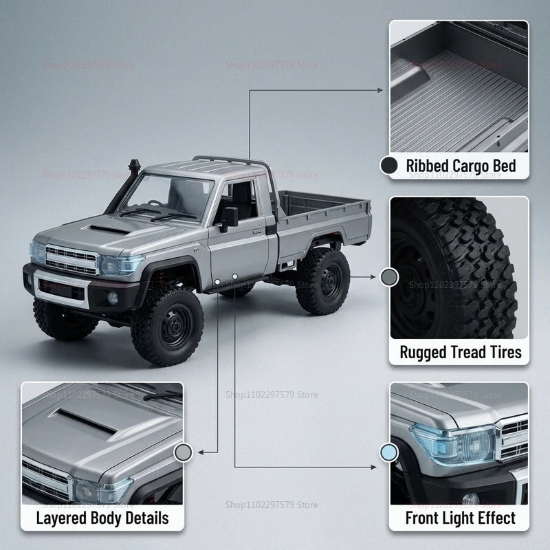 MN82 Upgraded PRO Off-Road 4WD Pickup Truck 1:12 Scale RC Car with Headlights 2.4G Remote Control Toy Gift for Kids Outdoor Play