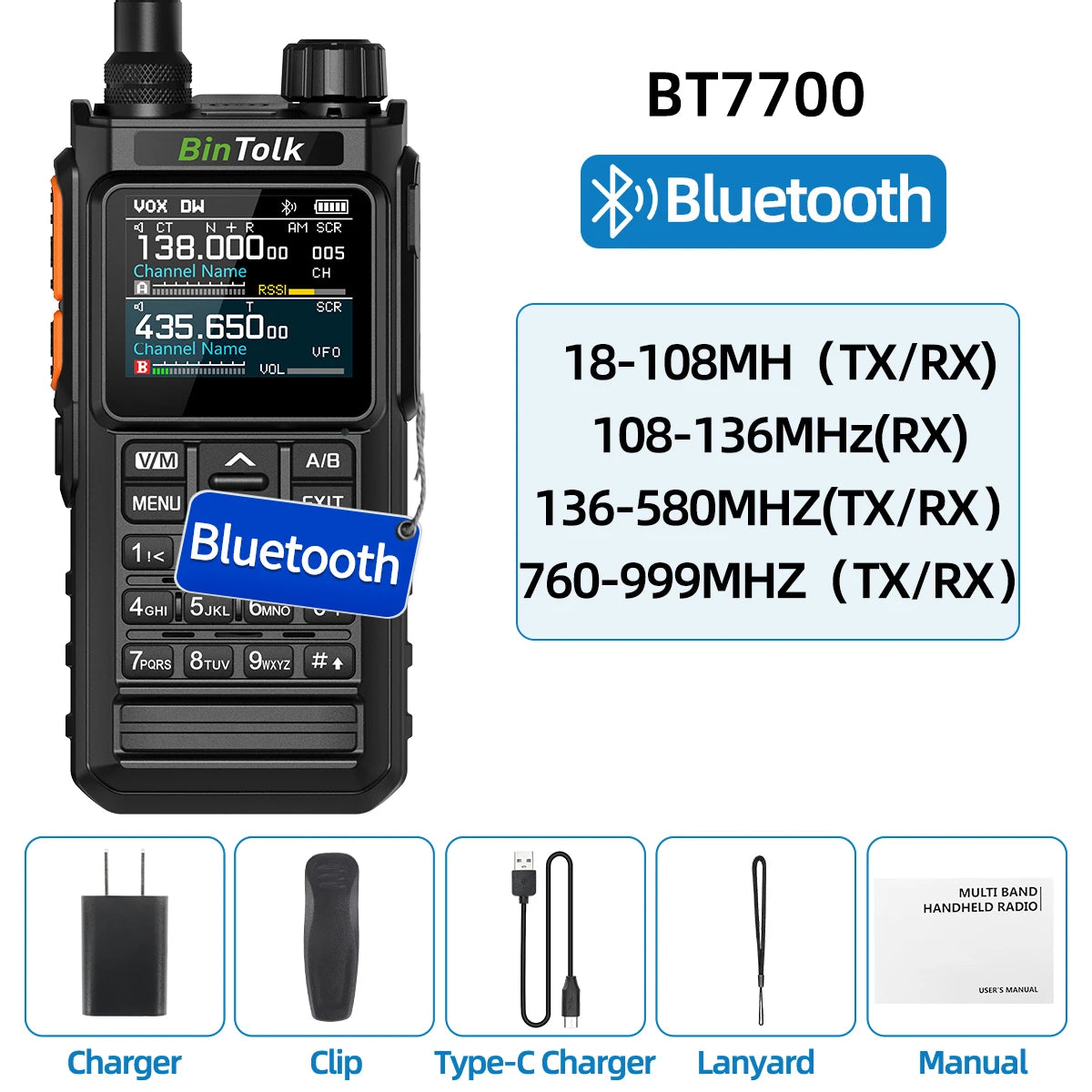 BAJETON BJ-7800 Walkie Talkie NOAA SW MW LW AM SSB CB 10W Receive Wireless Bluetooth Phone Programming for RT-920 Two Way Radio
