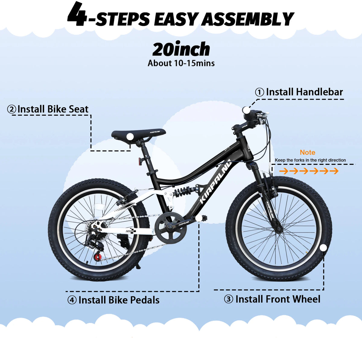 20 Inch Kids Mountain Bike Full Suspension, 7-Speed Mountain Bicycle with Dual V-Brakes and Carbon Steel Frame, MTB Bike for Boys Girls 7-15 Years Old