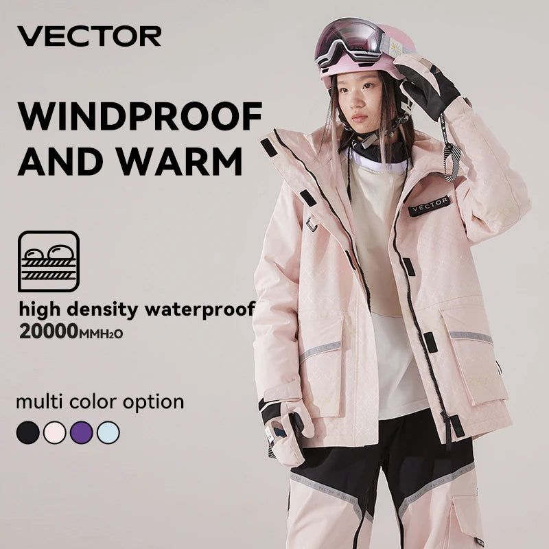 VECTOR Brand Men Women Ski Jacket Winter Warm Windproof Waterproof Ski Suit Outdoor Sports Snowboard Coat Splicing Double Plate