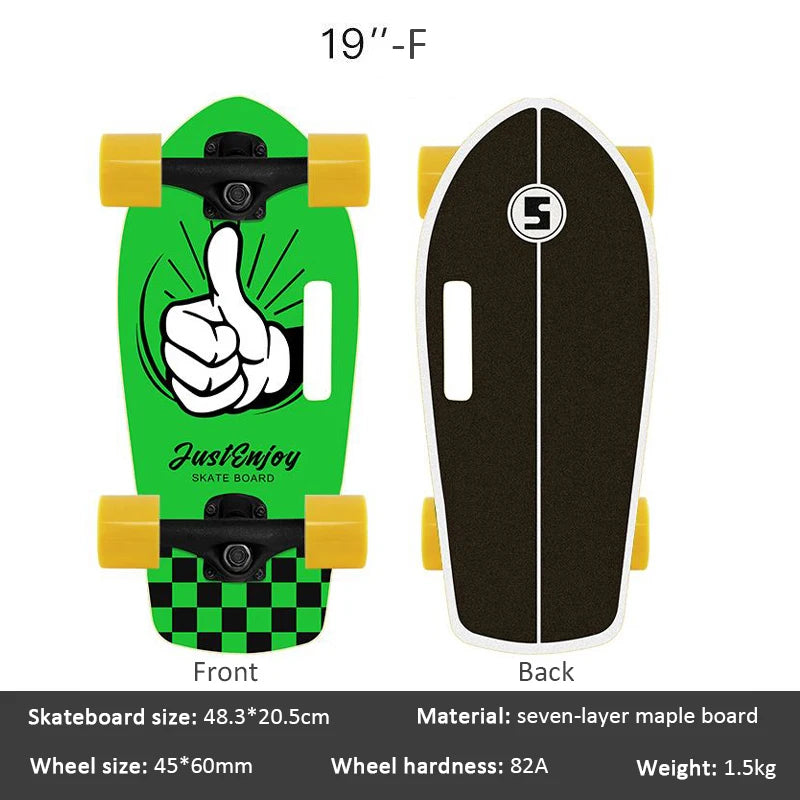 Portable Mini Skateboard 19 Inch Complete Skateboard Maple High Speed Drift Cruiser Skate Board for Kids Adults Beginner Pet Dog