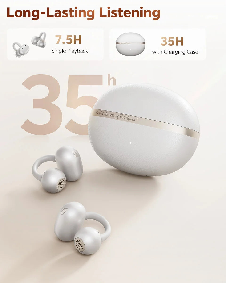 QCY Crossky C50 Open Ear Wireless Earbuds Bluetooth 6.0 Comfort Clip On Sports Earphone 4 Mic AI Clear Call Bass Boost Headphone
