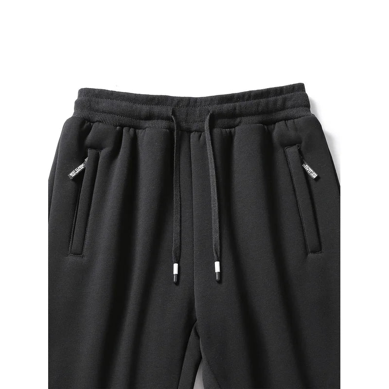 2pcs Autumn And Winter Men's Warm Wool Sports Pants With Zipper Pockets Casual Sports Pants Gym Pants Unisex Couple's Outfit