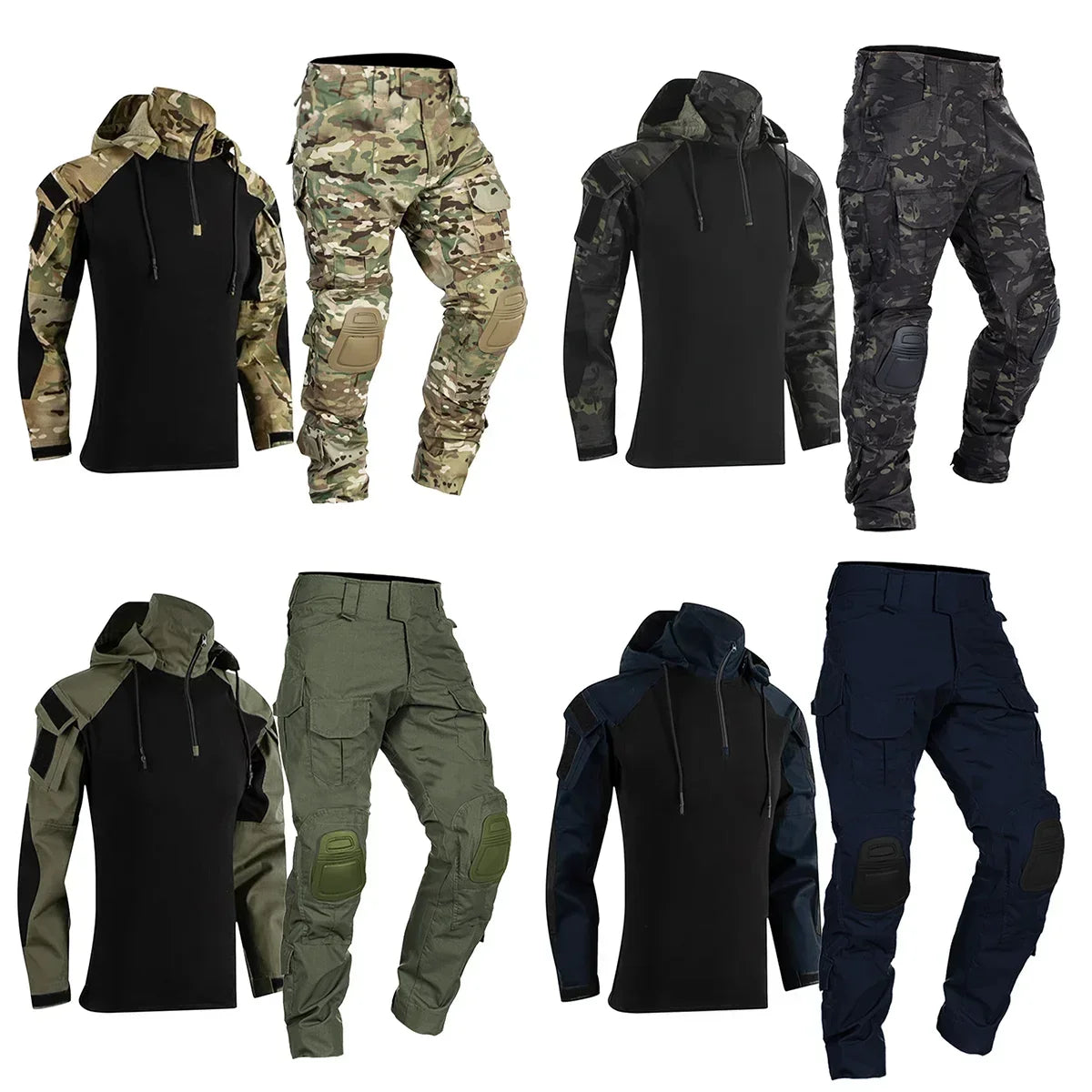 Men Tactical Suits Outdoor Paintball Clothing Uniform Shooting Combat Hiking Uniform Camouflage Shirts Cargo Knee Pads Pants