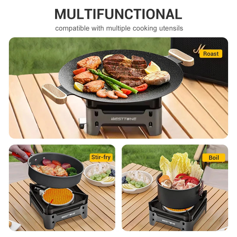 WESTTUNE Camping Cooking Burner Portable 3600W Gas Stove Outdoor Infrared Combustion Stove with Electronic Ignition for Garden