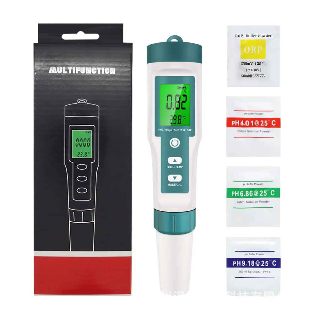 10 in 1 Water Quality Monitor PH/EC/TDS/ORP/H2/Fertile/Salinity/S.G/Resistivity/Temp Multifunction Tester for Aquariums Pools