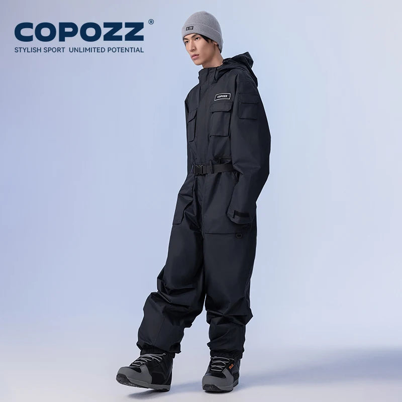 COPOZZ Warm Men Women Ski One-piece Suit Winter Straight Full Overalls Pants Windproof Waterproof Snowboard Snowmobile Adult