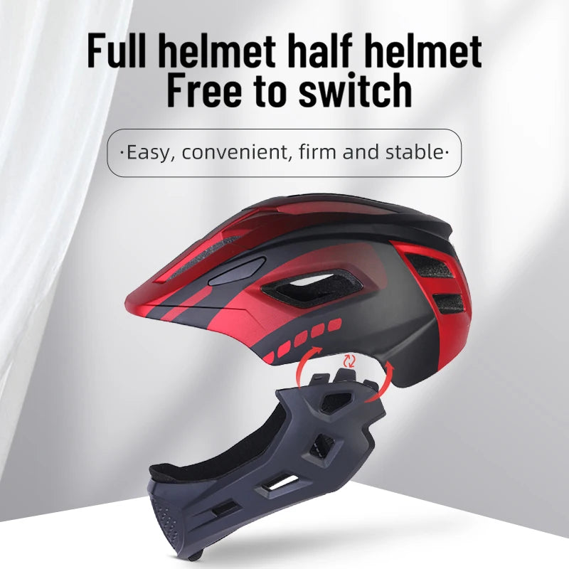Eastinear Children's Bicycle Helmet LED Lightweight Adjustable Skateboard Roller Skating Full Face Detachable Riding Helmet