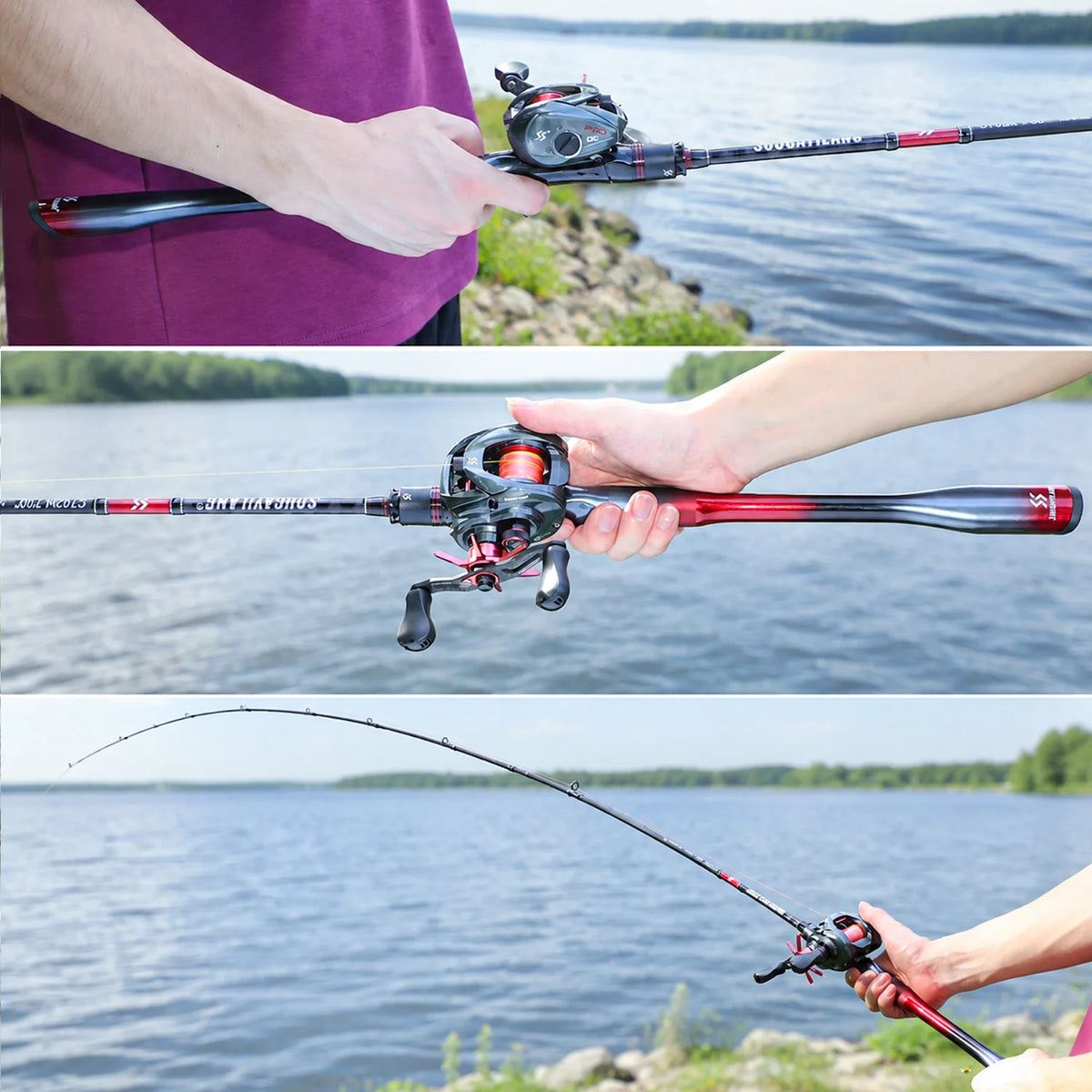 Sougayilang DC Baitcasting Combo 7.2:1 Gear Ratio Carbon Fiber Casting Fishing Rod and Reel Set Freshwater Saltwater Fishing Kit