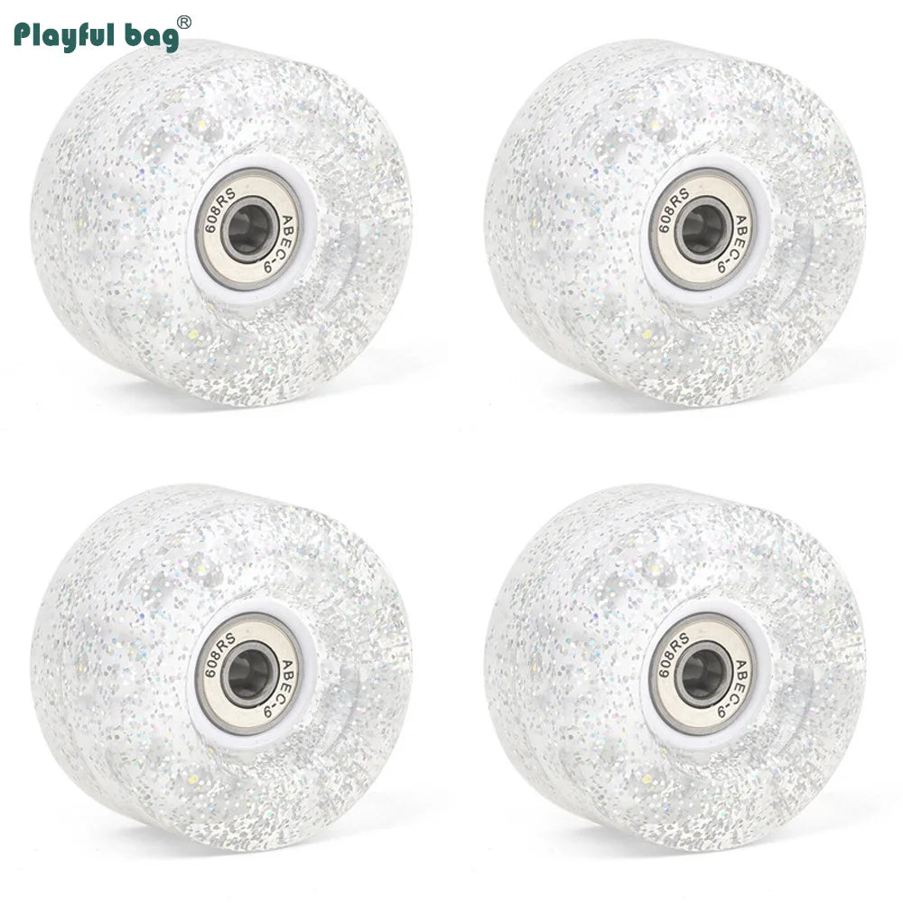 6 Lights Color Snowflake Flash Wheels Double Row Skates & Skateboards Universal Sequins Glow Wheels 62x33MM AMB315