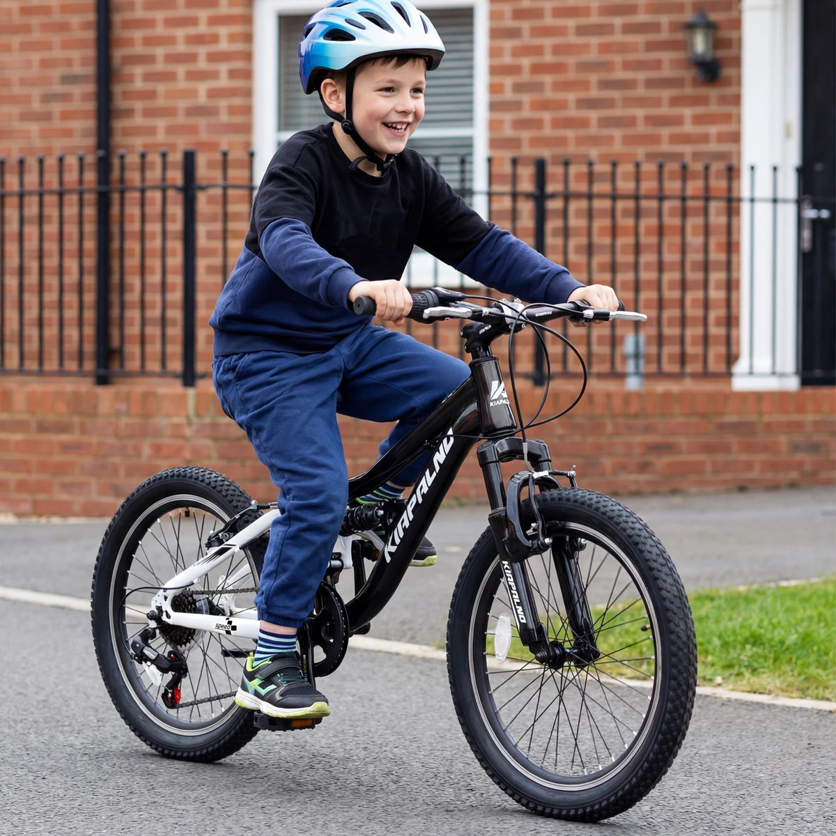 20 Inch Kids Mountain Bike Full Suspension, 7-Speed Mountain Bicycle with Dual V-Brakes and Carbon Steel Frame, MTB Bike for Boys Girls 7-15 Years Old