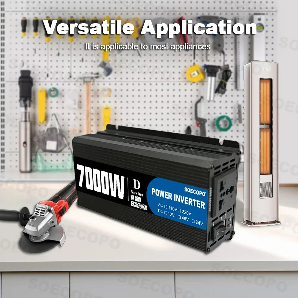 SOECOPO 7000W Power Inverter, 12V 24V 48V to 110V/220V Car Voltage Converter, Power Adapter for Car Accessories & Camping