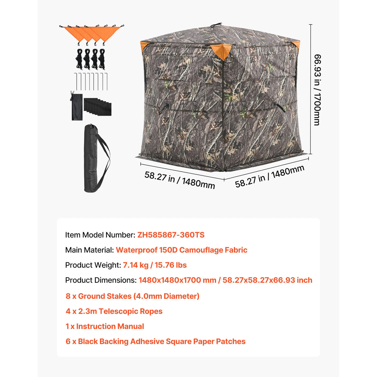 SucceBuy Hunting Blind 2-3 Person See Through Ground Blinds with Carrying Bag Silent Side Door and Window for Turkey and Deer