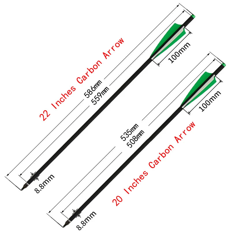 20 ", 22" Crossbow Arrows Bolts with Removable Tip Mixed Carbon Diameter 8.8mm  Archery Hunting Shooting, Green White,