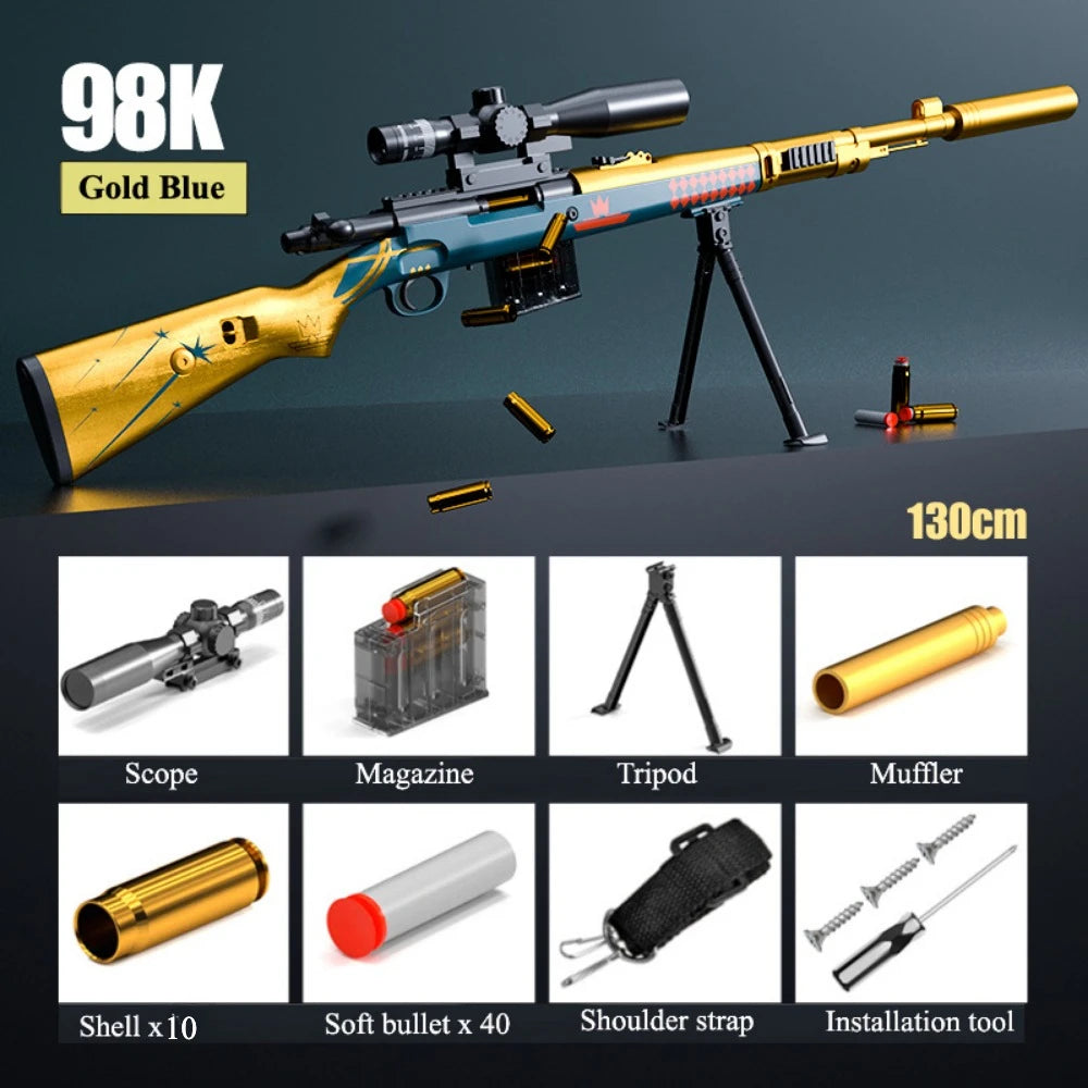 98K Upper Pressure Shell Ejection Soft Bullet Gun Can Fire Sniper Rifle Outdoor Battle Model Toy Manually Loaded
