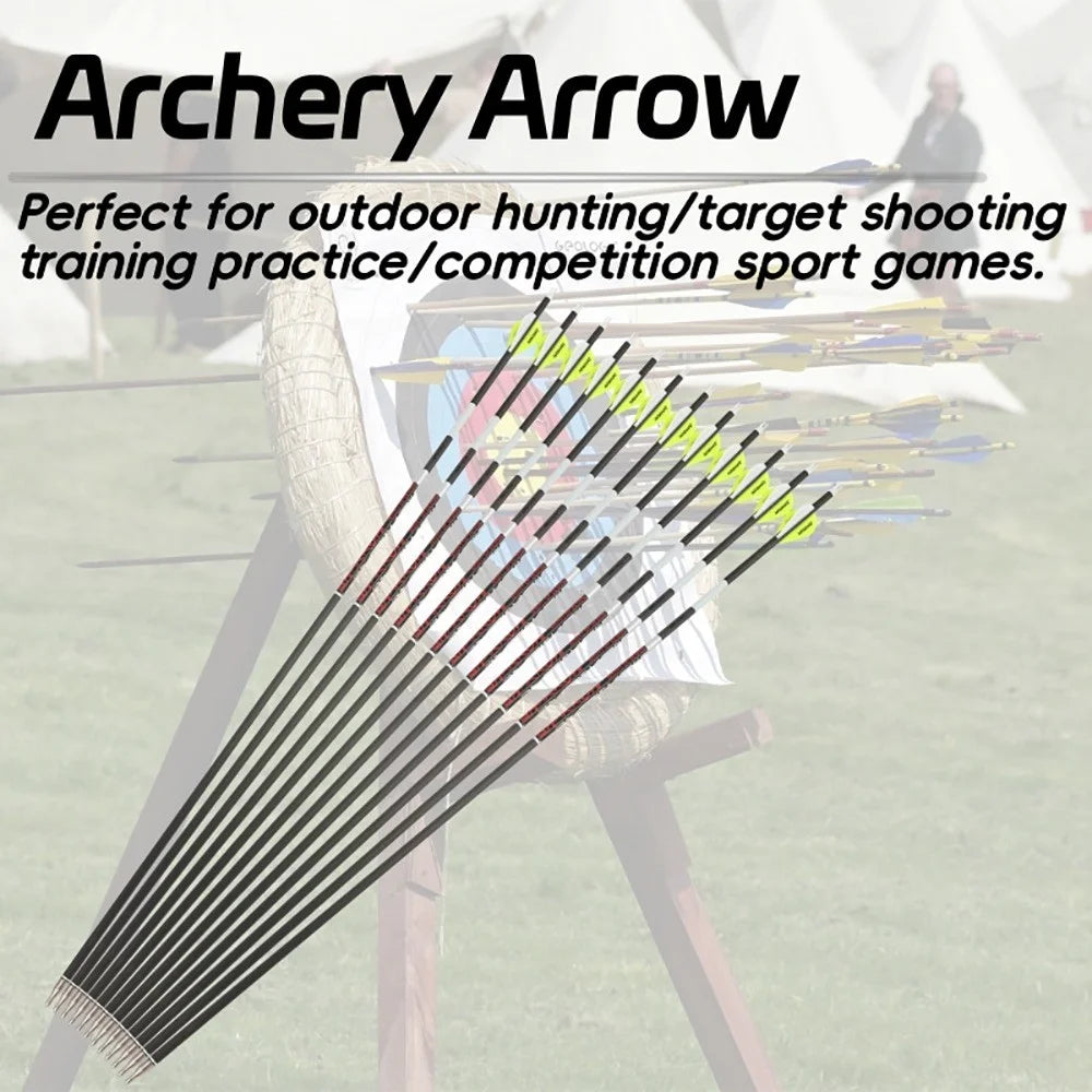 Pure Carbon Archery Arrows 12Pcs Multi Spine 300 400 500 Shaft ID 6.2mm Straightness +/-0.003 Inch High Precision Arrow Shafts Compatible with Compound Recurve Bow for Outdoor Hunting Target Practice Shooting Sports
