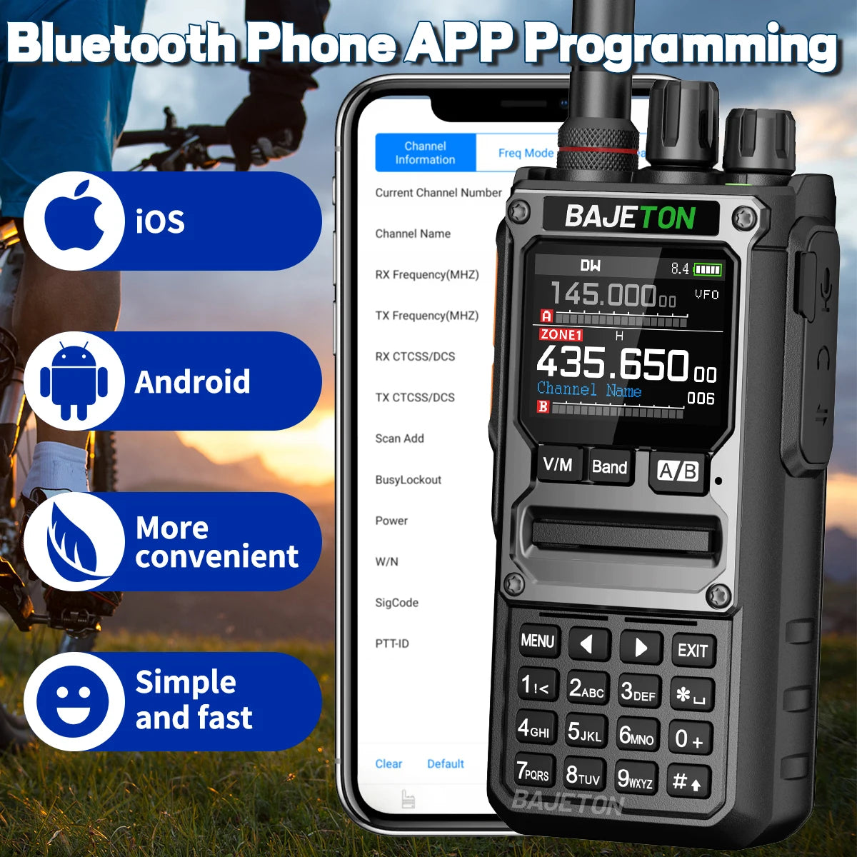 BAJETON BJ-7800 Walkie Talkie NOAA SW MW LW AM SSB CB 10W Receive Wireless Bluetooth Phone Programming for RT-920 Two Way Radio