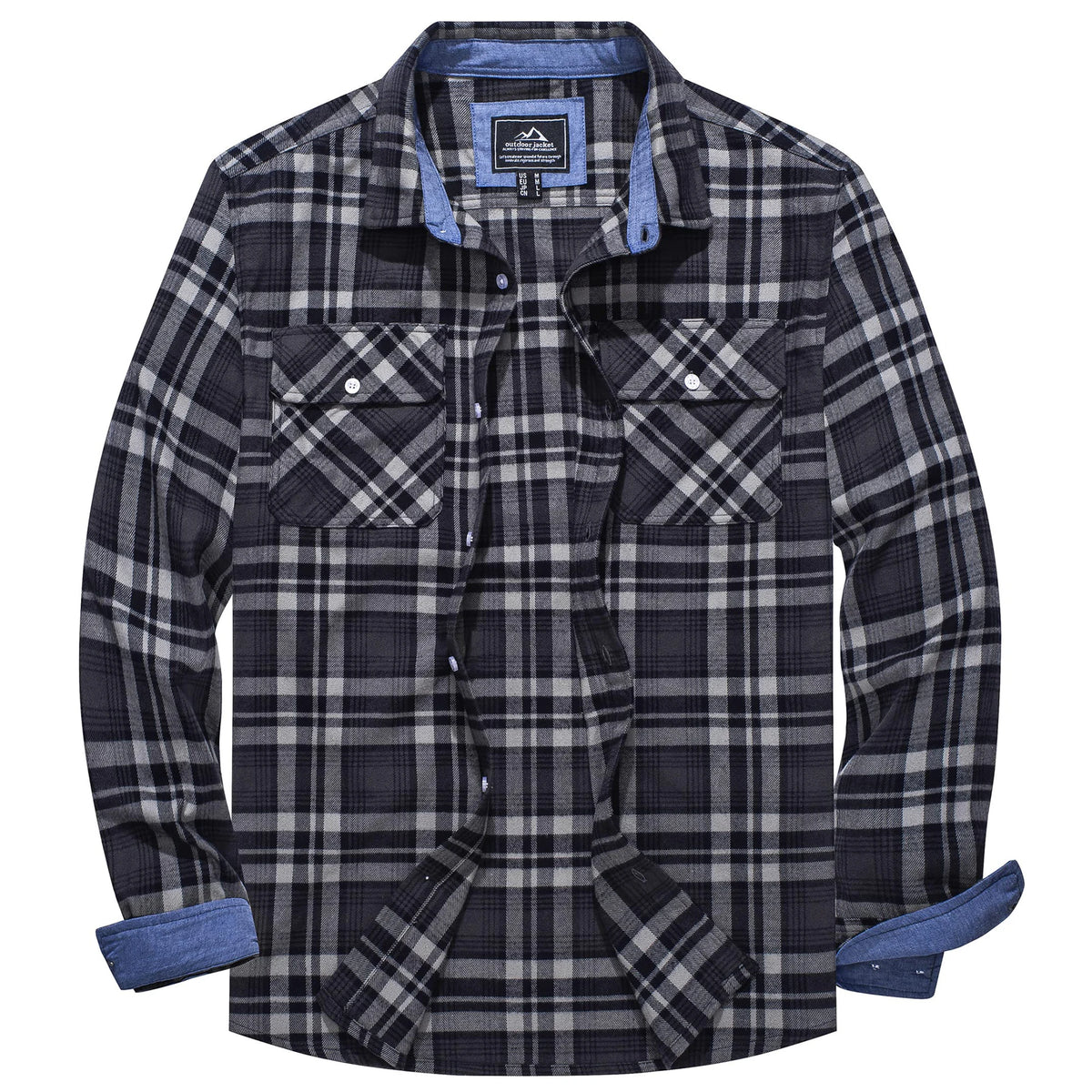 MAGCOMSEN Autumn Windproof Men's Flannel Shirt Warm Long Sleeve Casual Plaid Shirts with Two Chest Pockets