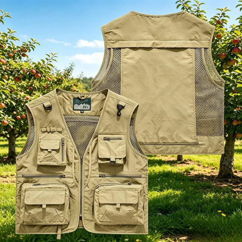 Summer Men's Sleeveless Vest Tactical Jacket Summer Photographer Vest Tool Multi Pocket Mesh Sleeveless Jacket Men's Work Vest