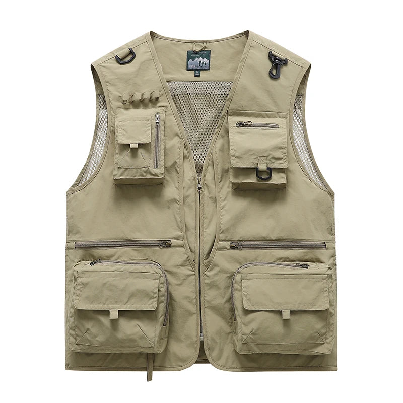 Summer Men's Sleeveless Vest Tactical Jacket Summer Photographer Vest Tool Multi Pocket Mesh Sleeveless Jacket Men's Work Vest