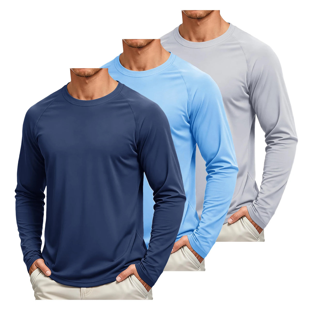 TACVASEN 3 Pcs Men's Long Sleeve Shirts UPF 50+ Sun Protection Dry Fit Shirt Lightweight Workout Athletic T-Shirt Rash Guard Tee