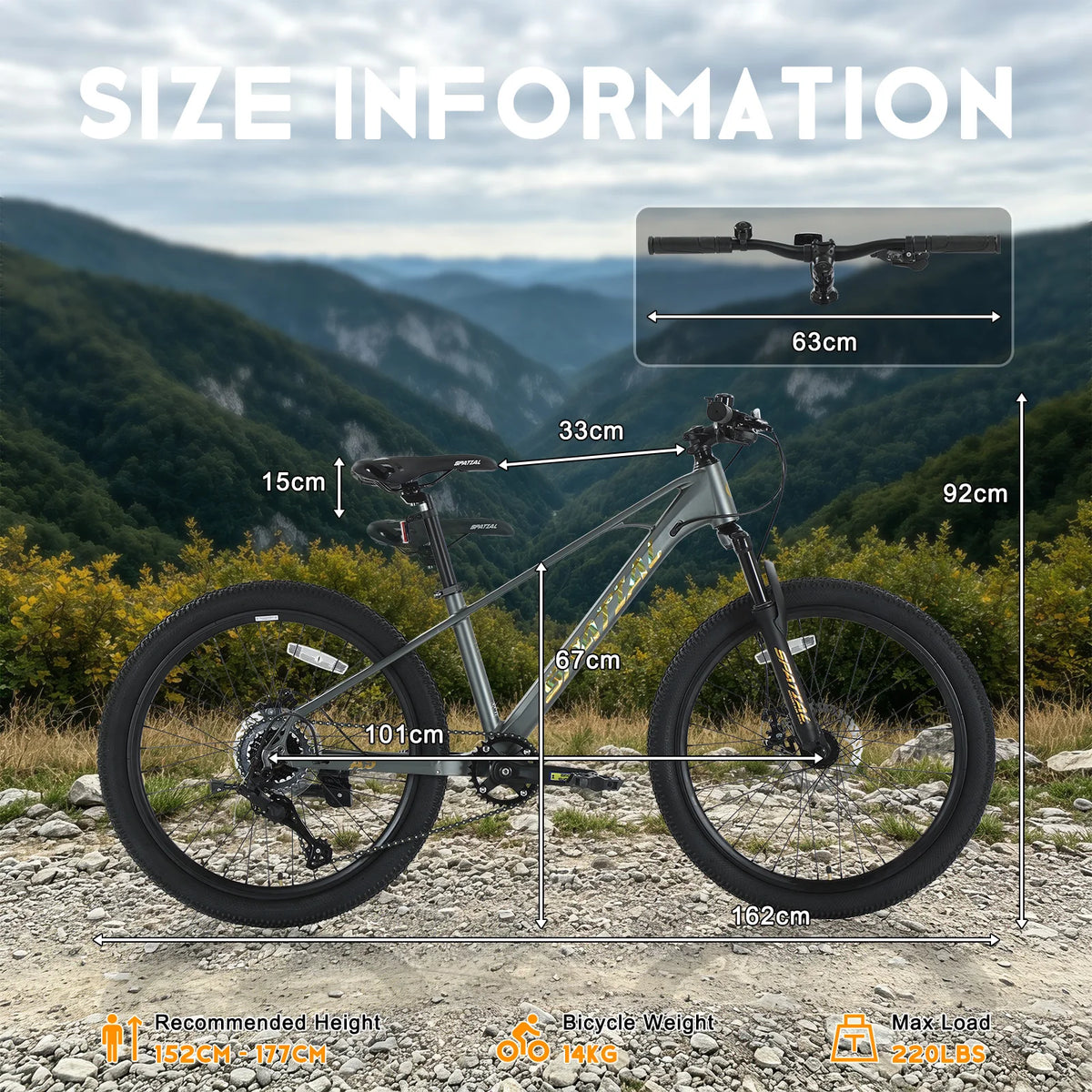 SPATIAL MT24MG 24 Inch Hardtail Mountain Bike, 8-Speed MTB, Bicycle for Teens & Adults, Lightweight Magnesium Alloy Frame, Suspension Fork, Front & Rear Disc Brakes
