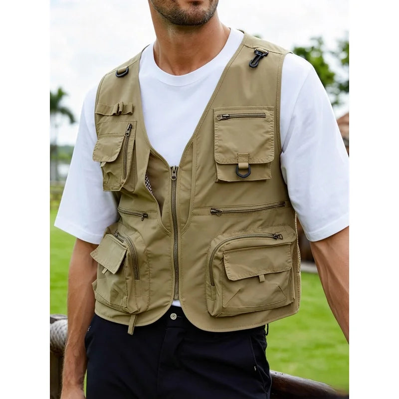 Men's Outdoor Workwear Vest Stand Up Collar Zipper Multifunctional Vest Fishing Photography Mountaineering Sleeveless Vest